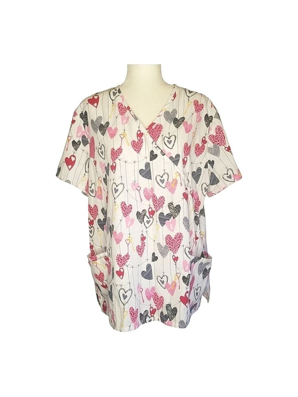 SB Scrubs Heart Print Top with Pockets